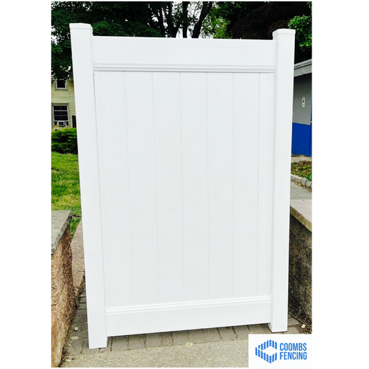 6’H X 4’W Solid White Vinyl Privacy 2X7 Rail Single Gate