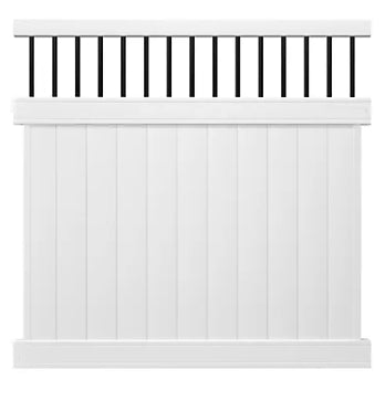 6'H X 8'W WHITE VINYL BLACK ALUMINIUM CLOSED SPINDLE TOP